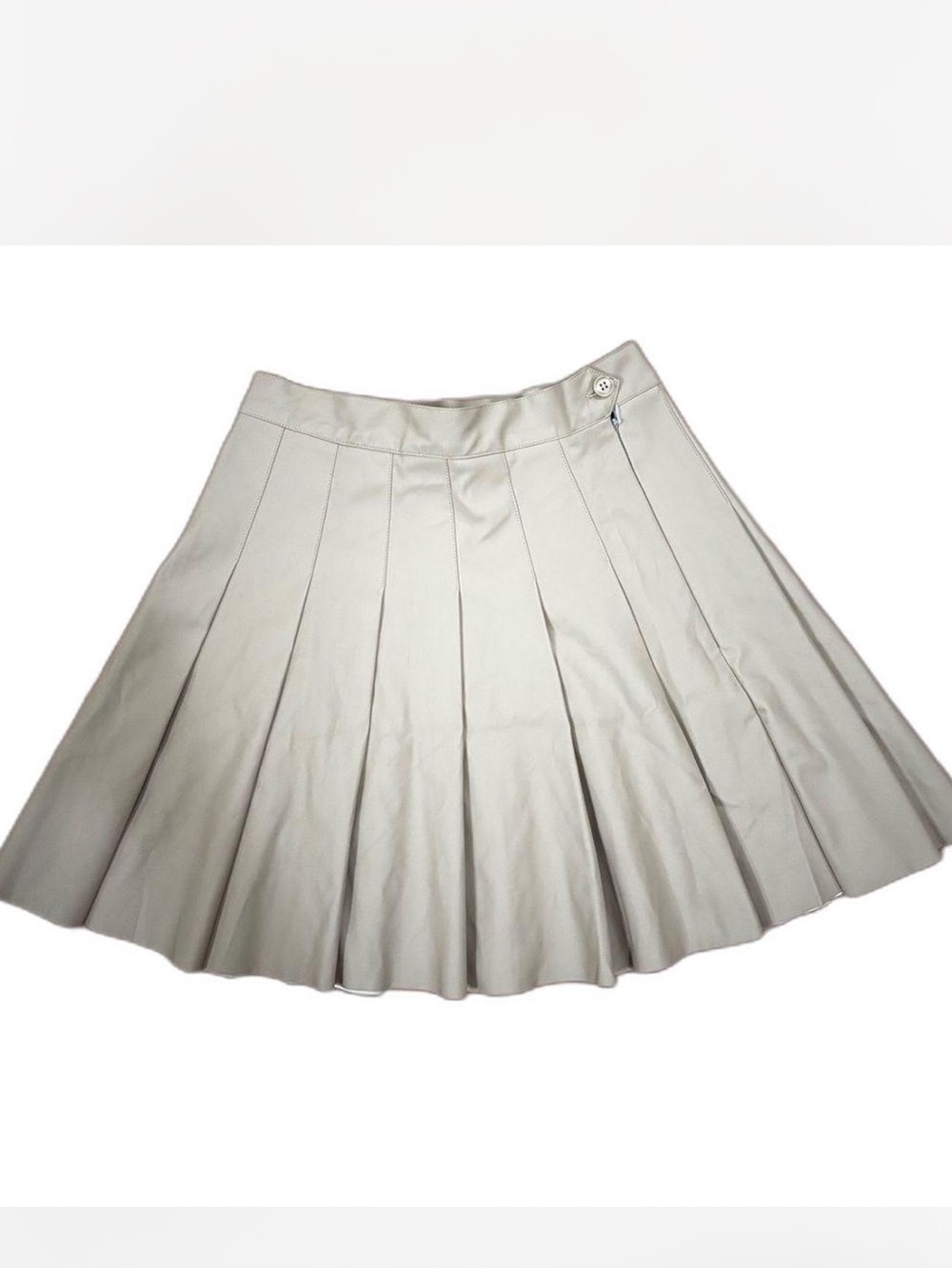 Office Siren Pleated Faux Leather Mini Skirt Taupe Y2K Preppy Small